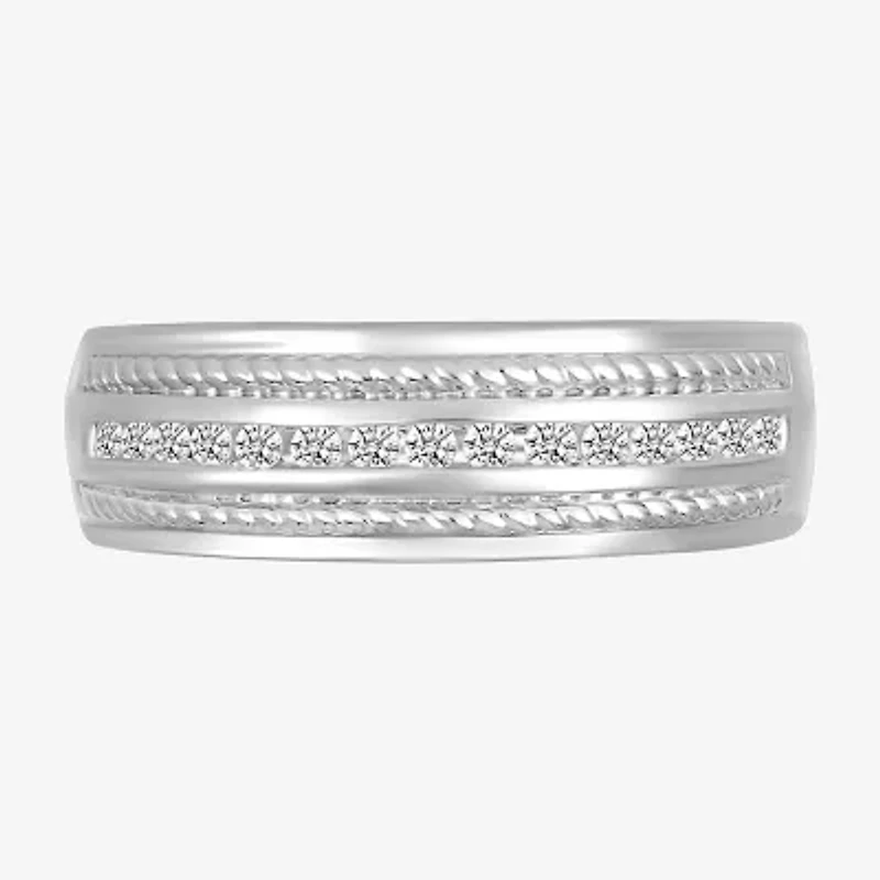 Mens 2.5MM 1/5 CT. Natural White Diamond 10K Gold Wedding Band