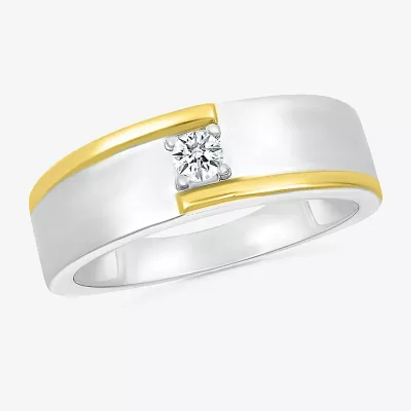 Mens 3MM 1/6 CT. T.W. Natural White Diamond 10K Two Tone Gold Wedding Band