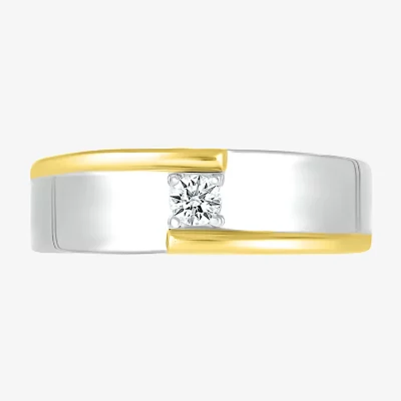 Mens 3MM 1/6 CT. T.W. Natural White Diamond 10K Two Tone Gold Wedding Band