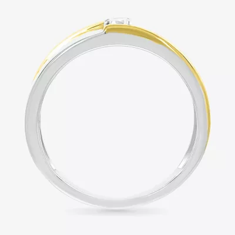 Mens 3MM 1/6 CT. T.W. Natural White Diamond 10K Two Tone Gold Wedding Band