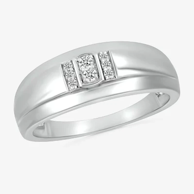 Mens 2MM 1/10 CT. T.W. Natural White Diamond 10K Gold Wedding Band