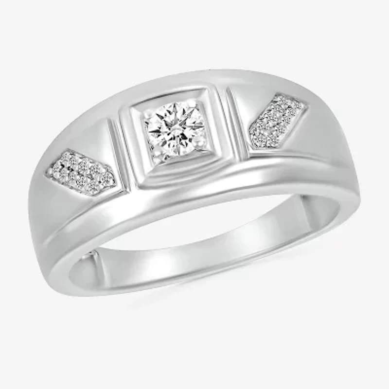 Mens 3MM 1/3 CT. T.W. Natural White Diamond 10K Gold Wedding Band
