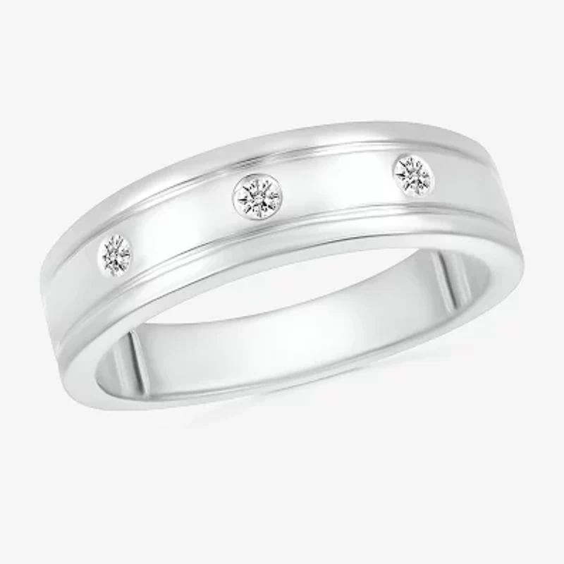 Mens 4MM 1/10 CT. T.W. Natural White Diamond 10K Gold Wedding Band