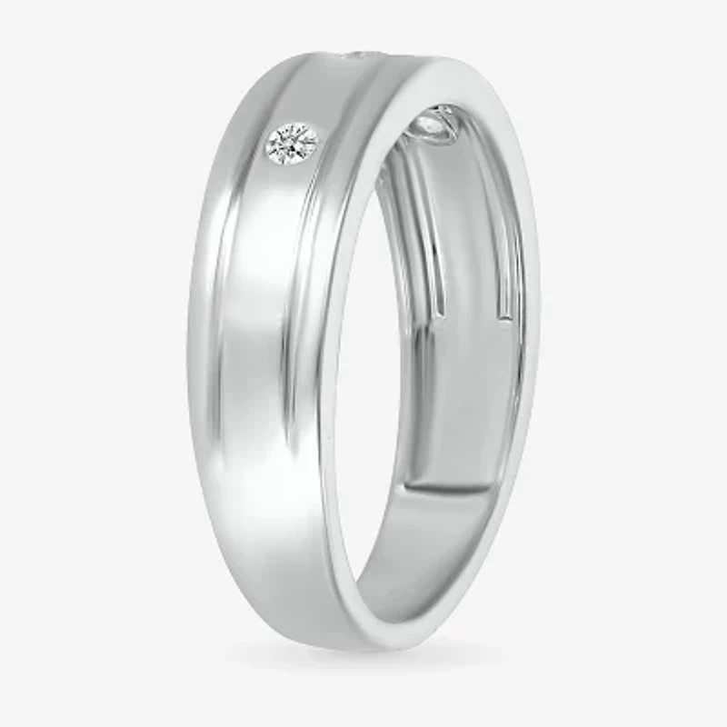 Mens 4MM 1/10 CT. T.W. Natural White Diamond 10K Gold Wedding Band