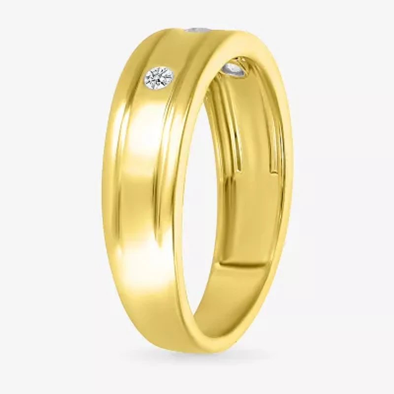 Mens 4MM 1/10 CT. T.W. Natural White Diamond 10K Gold Wedding Band