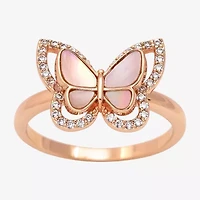 Sparkle Allure Womens Pink Cultured Freshwater Pearl Mother Of 18K Rose Gold Over Brass Butterfly Halo Cocktail Ring