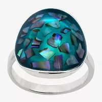 Sparkle Allure Dome Womens Green Cultured Freshwater Pearl Abalone Pure Silver Over Brass Round Cocktail Ring