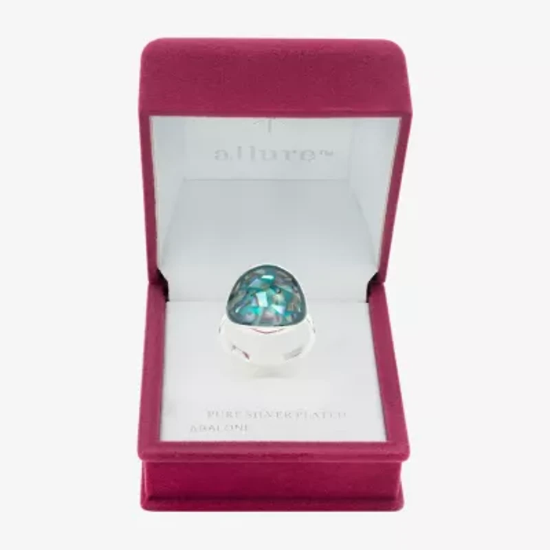 Sparkle Allure Dome Womens Green Cultured Freshwater Pearl Abalone Pure Silver Over Brass Round Cocktail Ring