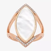 Sparkle Allure Split Shank Womens White Cultured Freshwater Pearl Mother Of 18K Rose Gold Over Brass Marquise Cocktail Ring
