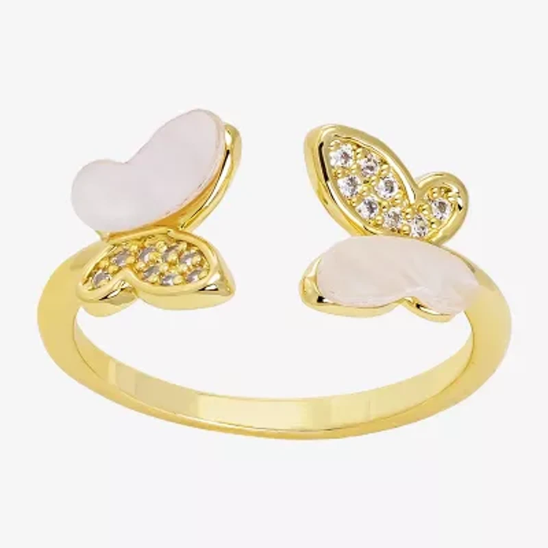 Sparkle Allure Butterfly Womens White Cultured Freshwater Pearl Mother Of 14K Gold Over Brass Bypass Band