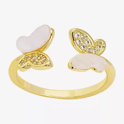 Sparkle Allure Butterfly Womens White Cultured Freshwater Pearl Mother Of 14K Gold Over Brass Bypass  Band