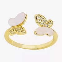 Sparkle Allure Butterfly Womens White Cultured Freshwater Pearl Mother Of 14K Gold Over Brass Bypass  Band