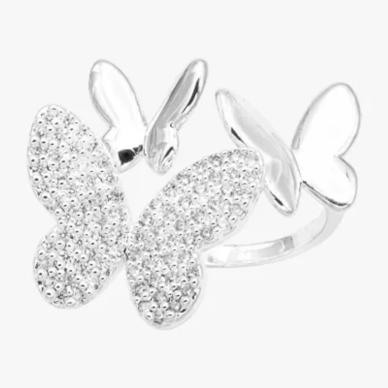 Sparkle Allure Womens Cubic Zirconia Pure Silver Over Brass Butterfly Cocktail Ring