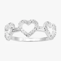 Sparkle Allure Triple Womens Cubic Zirconia Pure Silver Over Brass Heart Delicate Band