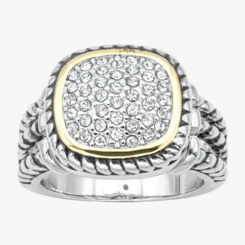 Sparkle Allure Rope Twist Womens Crystal 14K Gold Over Brass Pure Silver Square Cocktail Ring