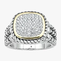 Sparkle Allure Rope Twist Womens Crystal 14K Gold Over Brass Pure Silver Square Cocktail Ring