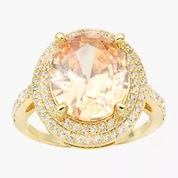 Sparkle Allure Womens Champagne Cubic Zirconia 14K Gold Over Brass Oval Halo Cocktail Ring