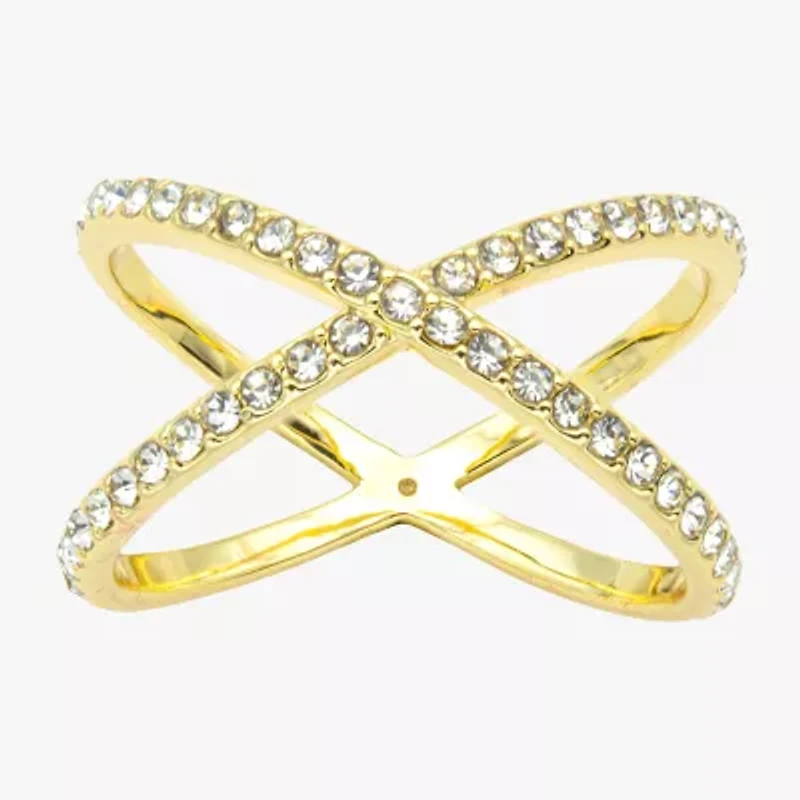 Sparkle Allure Womens 2.5MM Crystal 14K Gold Over Brass Crossover Band