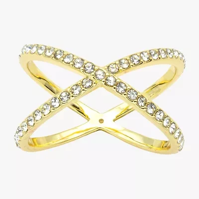 Sparkle Allure Womens 2.5MM Crystal 14K Gold Over Brass Crossover Band