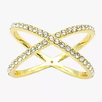 Sparkle Allure Womens 2.5MM Crystal 14K Gold Over Brass Crossover Band