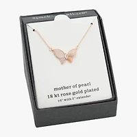Sparkle Allure Womens White Mother Of Pearl Cultured Freshwater Pearl 18K Rose Gold Over Brass Butterfly 16 Inch Pendant Necklace