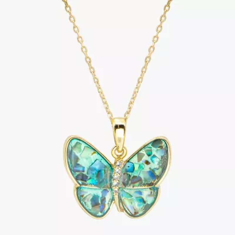 Sparkle Allure Womens Multi Color Abalone Cultured Freshwater Pearl 14K Gold Over Brass Butterfly 16 Inch Pendant Necklace
