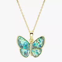 Sparkle Allure Womens Multi Color Abalone Cultured Freshwater Pearl 14K Gold Over Brass Butterfly 16 Inch Pendant Necklace