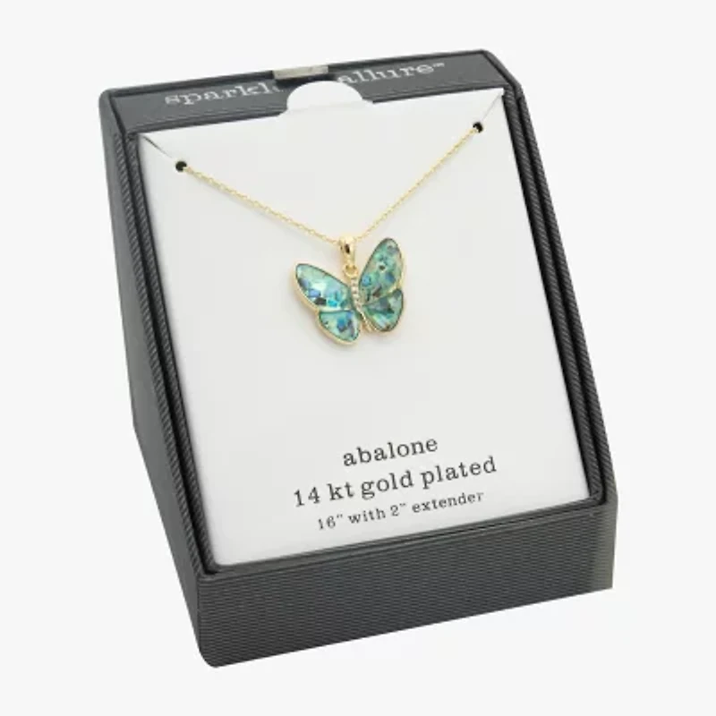 Sparkle Allure Womens Multi Color Abalone Cultured Freshwater Pearl 14K Gold Over Brass Butterfly 16 Inch Pendant Necklace