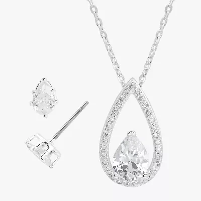 Sparkle Allure Womens Cubic Zirconia Pure Silver Over Brass Pear 2-pc. Jewelry Set