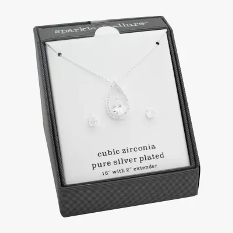 Sparkle Allure Womens Cubic Zirconia Pure Silver Over Brass Pear 2-pc. Jewelry Set