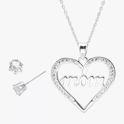 Sparkle Allure Mom Womens Cubic Zirconia Pure Silver Over Brass Heart 2-pc. Jewelry Set