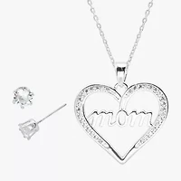 Sparkle Allure Mom Womens Cubic Zirconia Pure Silver Over Brass Heart 2-pc. Jewelry Set