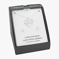 Sparkle Allure Mom Womens Cubic Zirconia Pure Silver Over Brass Heart 2-pc. Jewelry Set