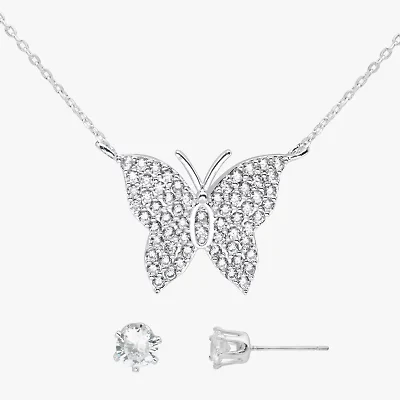 Sparkle Allure Womens Cubic Zirconia Pure Silver Over Brass Butterfly 2-pc. Jewelry Set