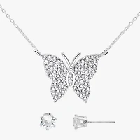 Sparkle Allure Womens Cubic Zirconia Pure Silver Over Brass Butterfly 2-pc. Jewelry Set