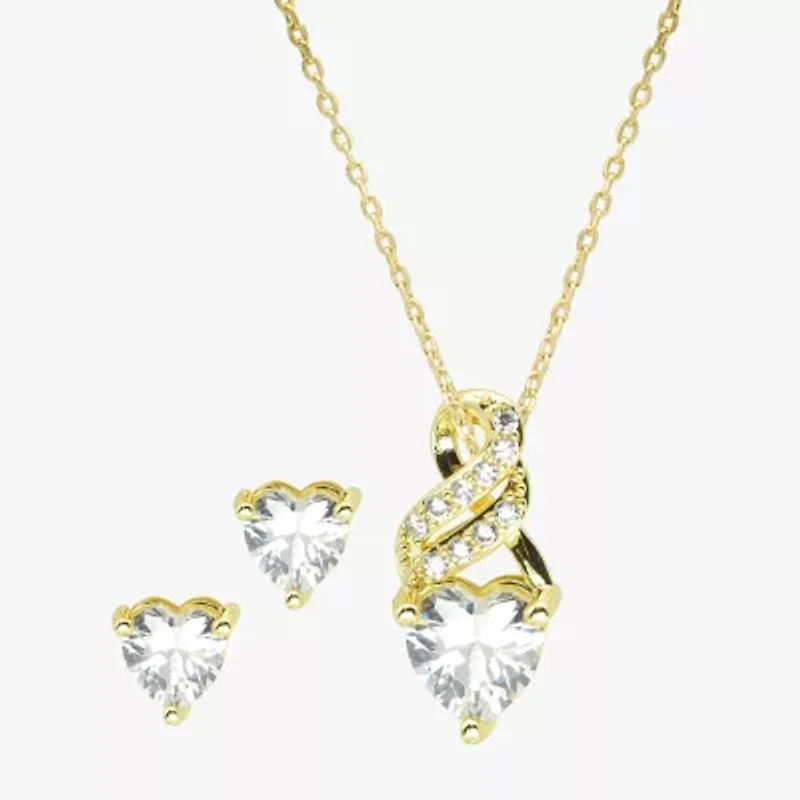Sparkle Allure Womens Cubic Zirconia 14K Gold Over Brass Heart 2-pc. Jewelry Set