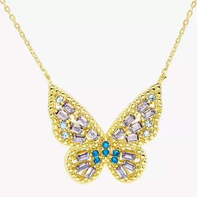 Sparkle Allure Womens Multi Color Cubic Zirconia 14K Gold Over Brass Butterfly 16 Inch Pendant Necklace