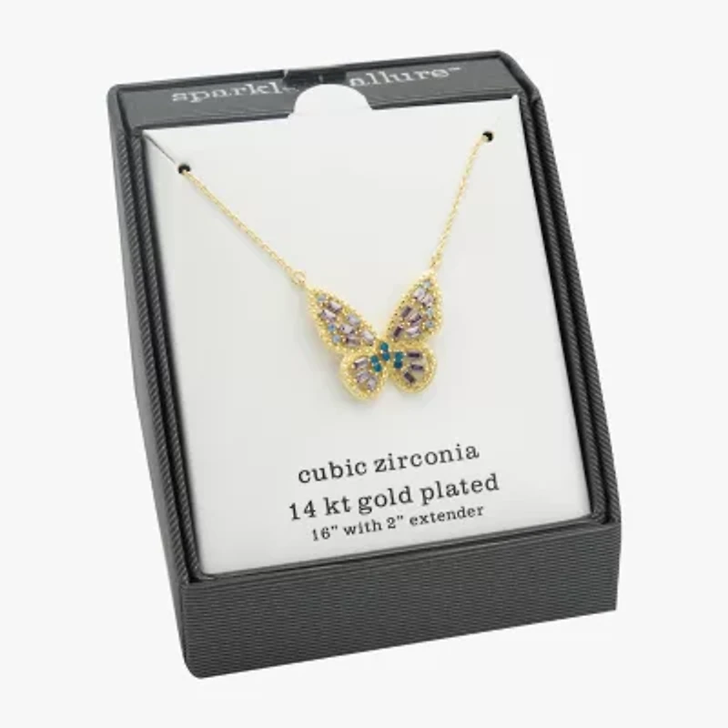Sparkle Allure Womens Multi Color Cubic Zirconia 14K Gold Over Brass Butterfly 16 Inch Pendant Necklace