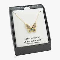 Sparkle Allure Womens Multi Color Cubic Zirconia 14K Gold Over Brass Butterfly 16 Inch Pendant Necklace