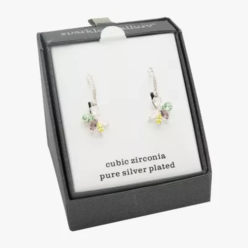 Sparkle Allure Womens Multi Color Crystal Pure Silver Over Brass Flower Drop Earrings