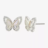 Sparkle Allure Halo White Mother Of Pearl Cultured Freshwater Pearl 13mm Butterfly Stud Earrings