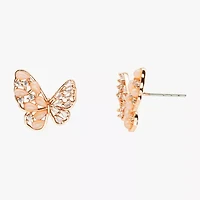 Sparkle Allure Pink Mother Of Pearl Cultured Freshwater Pearl 18K Rose Gold Over Brass 12.7mm Butterfly Stud Earrings