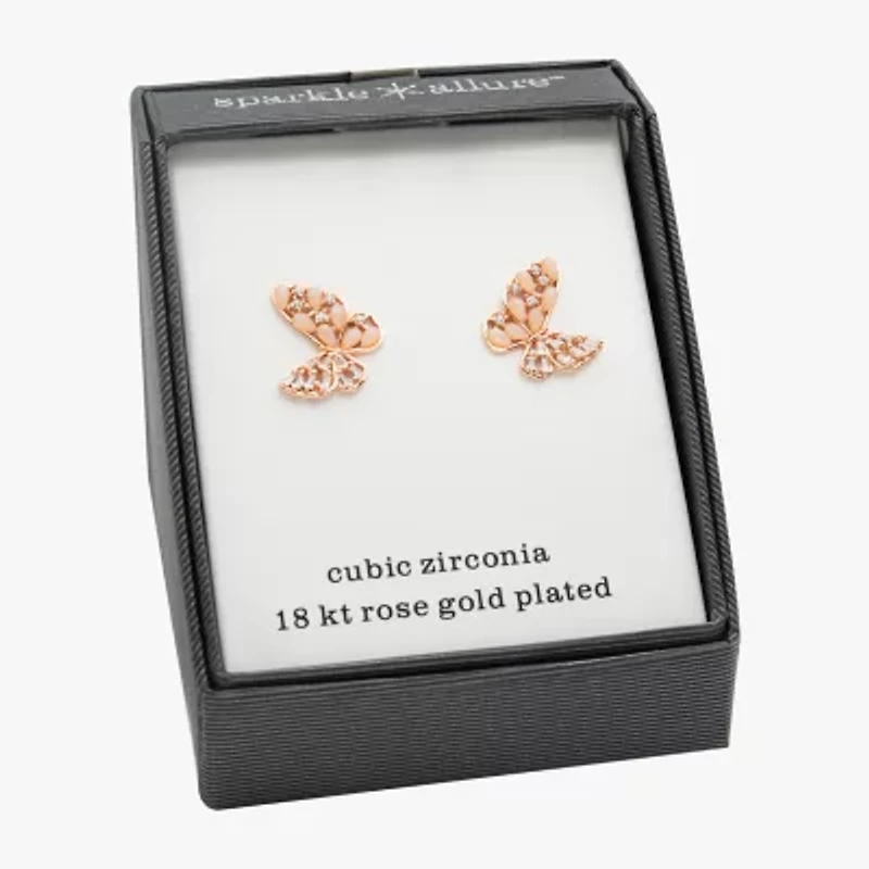 Sparkle Allure Pink Mother Of Pearl Cultured Freshwater Pearl 18K Rose Gold Over Brass 12.7mm Butterfly Stud Earrings