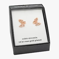 Sparkle Allure Pink Mother Of Pearl Cultured Freshwater Pearl 18K Rose Gold Over Brass 12.7mm Butterfly Stud Earrings