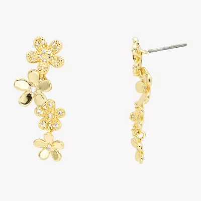 Sparkle Allure Womens Cubic Zirconia 14K Gold Over Brass Flower Drop Earrings