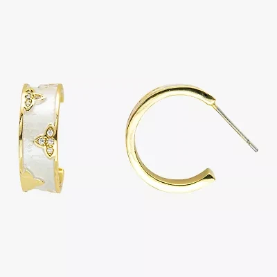 Sparkle Allure Womens White Mother Of Pearl Cultured Freshwater Pearl 14K Gold Over Brass 1.9mm Hoop Earrings