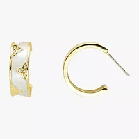 Sparkle Allure Womens White Mother Of Pearl Cultured Freshwater Pearl 14K Gold Over Brass 1.9mm Hoop Earrings