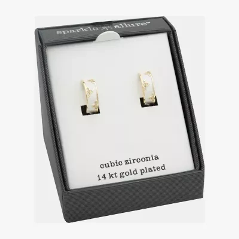 Sparkle Allure Womens White Mother Of Pearl Cultured Freshwater Pearl 14K Gold Over Brass 1.9mm Hoop Earrings