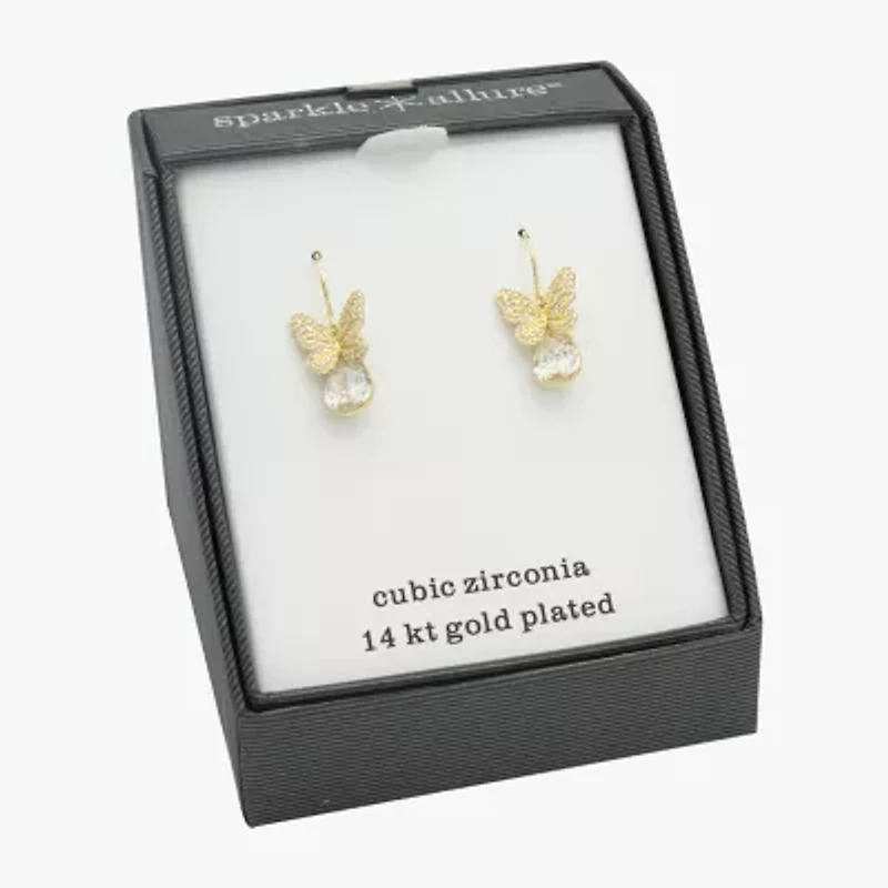 Sparkle Allure Womens Cubic Zirconia 14K Gold Over Brass Butterfly Drop Earrings