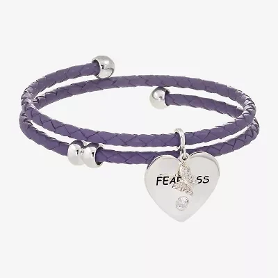 Sparkle Allure Purple Fearless Leather Coil Womens Cubic Zirconia Pure Silver Over Brass Wrap Bracelet